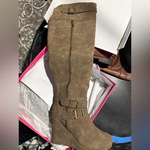 Barbie Brown Over the Knee Wedge Boots